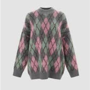 Wool-blend Crosshatched Pattern Crew Neck Sweater NWT